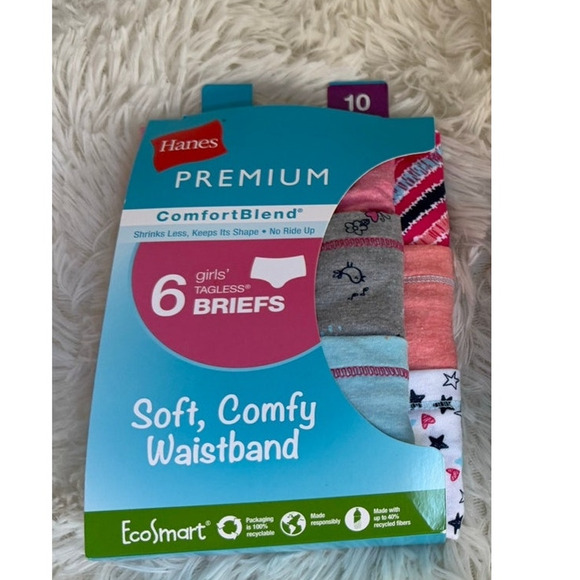 Hanes Girls Briefs Panties Premium Comfort Blend Tagless Size 10 Underwear NEW - Picture 1 of 4